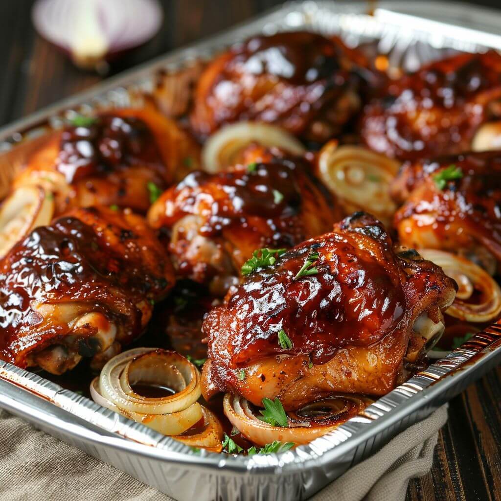 Baked Barbecue Chicken Thighs with Onions