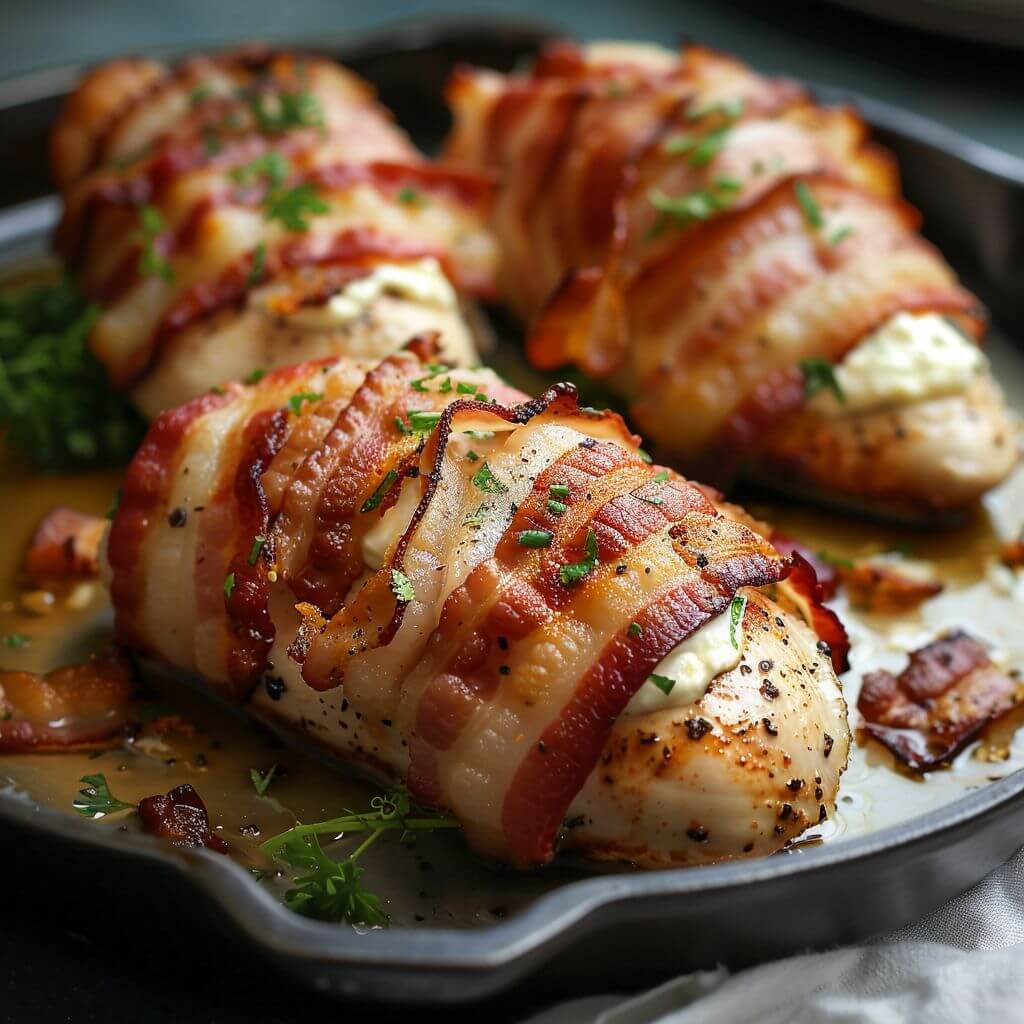 Bacon-Wrapped Cream Cheese Stuffed Chicken Breast
